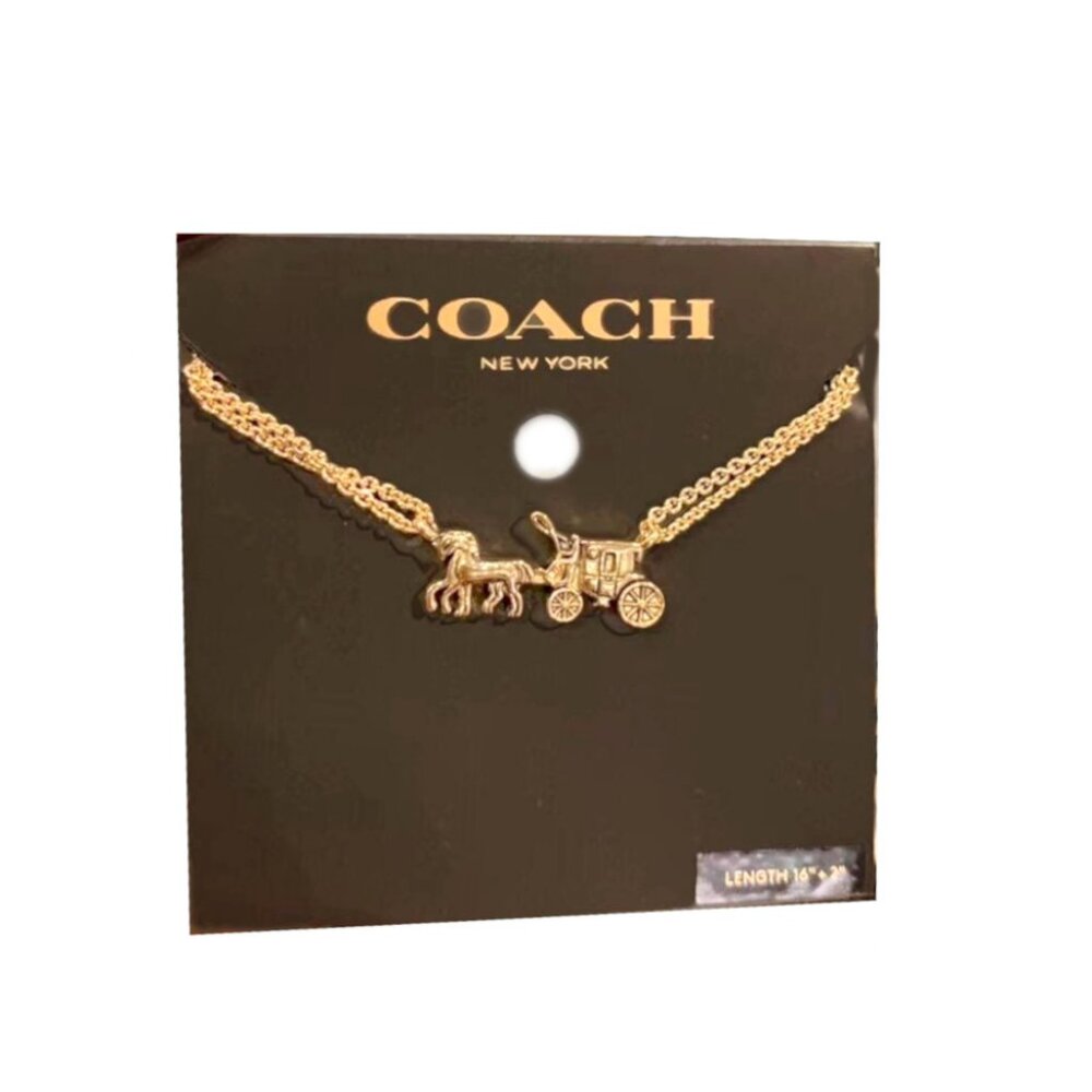COACH Horse and Carriage Double Chain Necklace Gold NWT - Picture 1 of 6